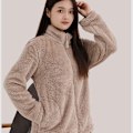 Miniatyrbild 4 av 5: Kvinnors fluffiga pyjamas set kvarts dragkedja fleece 2 delar Sherpa pullover byxor set fuzzy sovkläder, rosa S (80 catties - 110 catties)