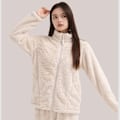 Miniatyrbild 3 av 5: Kvinnors fluffiga pyjamas set kvarts dragkedja fleece 2 delar Sherpa pullover byxor set fuzzy sovkläder, rosa S (80 catties - 110 catties)