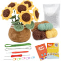 Miniatyrbild 1 av 5: Virka Kit, Virkningsstartpaket, Stickningskit för Nybörjare, Solros, med Virknålar, Polyesterfiberfyllning, Stjälktråd