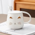 Miniatyrbild 3 av 5: - Kawaii Kattkopp 450ml - Kattkopp med Lock & Sked - Vit & Guld Keramiska Färger - Te Kaffe Infusionskopp