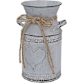 Pikkukuva 2 / 5: Metal Shabby Chic -kukkakruunu Maalaismainen Jug-maljakko Vintage Harmaa Maljakko Rakkausmuotoilulla Olohuoneen Työpöydän Koristeluun - 7.5\" H