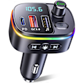 Miniatyrbild 1 av 5: Bluetooth 5.3 Billadapter, QC3.0 & PD 18W USB C Billaddare, 9 RGB Bakgrundsbelysta Bil Bluetooth-mottagare