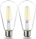 E27 Retro Edison LED-lampa, ST64, 6W, Klar glödtråd, Varmt ljus, Ej dimbar - 2-pack