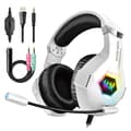 Gaming Headset til PS5 PS4 PC, Over-Ear Hovedtelefoner med Surround Sound & RGB Lys til Xbox Switch Mac Laptop hvid