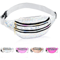 Miniatyrbild 1 av 5: Holografisk Bumbag Mode PU Läder Midjeväska Vattentät Neon Fanny Pack för Resor Löpning Vandring silver