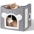 Miniatyrbillede 1 af 5: Kattesenge, stor kattehule til kæledyrshus med fluffy bold og kradsebræt, huse og lejligheder, kuber, gemmested