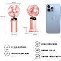 Miniatyrbillede 4 af 5: Håndholdt Ventilator, Bærbar Håndholdt USB Genopladelig Ventilator med 5 Hastigheder, Batteridrevet Foldbar Ventilator med LED Display (Pink)