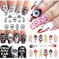 Miniatyrbild 3 av 5: Halloween Nagelstickers Dödsdagens Vattenöverföring Nageldekaler 24 Ark Skalle Spöke Öga Hulk Clown Häxa Nagelkonst Dekaler
