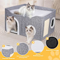 Miniatyrbild 5 av 5: Kattsäng för inomhuskatter, hopfällbar katthust med kubformade kattsängar - Stor mjuk katthåla med klösbräda, täckt katt