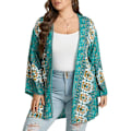 Miniatyrbild 5 av 5: Kimono Cardigan för Dam Bohemisk Blommig Tryck Strandöverdrag 3/4 Ärm Chiffong Bikini Sarong Sjal Toppar Style 2 M