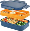 2000ml Stor Bento Matboks, Stabelbar Japansk Matboks med 8 Rom, med Bestikksett, (Blå)