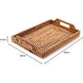Miniatyrbilde 5 av 5: Håndvevd serveringsbrett i rotting med håndtak for frokost, drikke, snacks til spise-/kaffebord (43 cm, rektangulær)