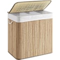 Miniatyrbillede 1 af 5: Vasketøjskurv med 3 sektioner, clip-on låg og håndtag, 150L foldbar, til vaskerum, soveværelse, badeværelse, naturlig