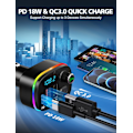 Miniatyrbild 2 av 5: Bluetooth 5.3 Billadapter, QC3.0 & PD 18W USB C Billaddare, 9 RGB Bakgrundsbelysta Bil Bluetooth-mottagare