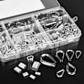 Miniatyrbillede 2 af 4: 225 Stykker M1.2-M5 Rustfrit Stål Wire Reb Øjer og Krympehylstre Aluminium Clips Sæt, Krympe Loop Hylster til Wire Reb Rigning