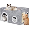 Miniatyrbild 1 av 5: Kattsäng för inomhuskatter, hopfällbar katthust med kubformade kattsängar - Stor mjuk katthåla med klösbräda, täckt katt