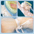 Miniatyrbillede 2 af 5: 2-pak brusebørster med børstehår og loofah, langskaftet badebørste, rygskrubber, langskaftet eksfolierende, med 2 badeværelseskroge