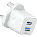 Miniatyrbillede 1 af 4: iPhone USB Stik, Dobbelt USB Oplader Stik Adapter UK 3 Ben Stikkontakt Oplader Dobbelt Port