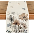 Miniatyrbilde 1 av 5: Brun Poppy Blomster Blader Vår Bordløper, Sesongbasert Sommer Kjøkken Spisebord Dekorasjon for Hjemmefest Dekor 40x140 cm