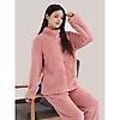 Miniatyrbild 2 av 5: Kvinnors fluffiga pyjamas set kvarts dragkedja fleece 2 delar Sherpa pullover byxor set fuzzy sovkläder, rosa S (80 catties - 110 catties)