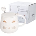 Miniatyrbild 2 av 5: - Kawaii Kattkopp 450ml - Kattkopp med Lock & Sked - Vit & Guld Keramiska Färger - Te Kaffe Infusionskopp