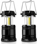 Set med 2 bärbara LED-campinglampor, batteridrivna, med vikbara och vattentäta krokar.