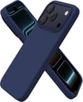 iPhone 17 Pro skal, premium flytande silikonskal, mjukt cellulärt gummi, repfritt mikrofiberfoder, stöttåligt skal, mörkblå