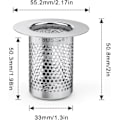 Miniatyrbillede 2 af 5: Hårfilter til brusebad, 3 stk. vaskfilter i rustfrit stål til badeværelse, 5,5 × 5 cm vaskpropfilter til balkon