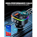 Miniatyrbild 3 av 5: Bluetooth 5.3 Billadapter, QC3.0 & PD 18W USB C Billaddare, 9 RGB Bakgrundsbelysta Bil Bluetooth-mottagare