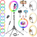 Miniatyrbilde 1 av 5: 11.5'' Ring Light med Stort Stativ, Profesjonell Ring Light med 40 RGB Moduser og 13 Nivåer for Youtube/Sminke