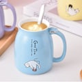 Miniatyrbilde 2 av 5: Keramisk Krus, Søtt Kattekrus for Kaffe, Kawaii Kattekopp med Lokk og Rustfritt Stål Skje, Kaffe- og Melkekrus, Blå, 420ML/14OZ