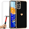 Miniatyrbillede 1 af 4: Etui til Xiaomi Redmi Note 11-11S Sort stødsikker hjertemønster + 2 hærdede briller