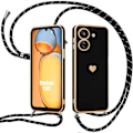 Miniatyrbillede 1 af 4: Etui til Xiaomi Redmi 13C - Sort - Hjerte Mønster - Justerbar Snor - Stødresistent Beskyttelse Svart