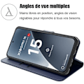 Miniatyrbillede 2 af 6: Coque til Xiaomi 15, Anti-Ridser Kortholder 360 Graders Beskyttelse Effekt Læder Marineblå marinblå