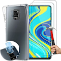 Miniatyrbild 1 av 4: Silikonfodral för Redmi Note 9 Pro - Note 9S + 2 härdade glasögon + 2 bakre linsglasögon Transparent