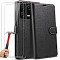 Miniatyrbillede 1 af 4: Beskyttelsesetui - Xiaomi - 13 - Pung - Læderlook - Sort - 2 hærdede glas Svart