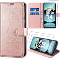 Miniatyrbild 1 av 6: Skydd och 2 Tappade Glas för Xiaomi Redmi Note 14 4G (inte för 5G) Flip-fodral Chockresistent Syntetiskt Läder Rosa Rosa