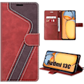 Miniatyrbild 1 av 4: Skyddsfodral - Xiaomi - Redmi 13C - PU-läder - Kortficka - Fällbar ställning Rödbrun