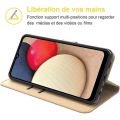 Miniatyrbillede 3 af 4: Etui til Xiaomi Redmi A1/A2 + 2 hærdede briller, fuld krop stødsikker tegnebog i lædereffekt guld gyllene