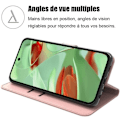 Miniatyrbillede 2 af 4: Etui + 2 hærdede briller til Google Pixel 9 Pro - Pink lædereffekt flip-etui med støtte og kortholder
