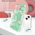 Miniatyrbillede 3 af 4: Etui + 2 hærdede briller til iPhone 15 Pro, slankt og elegant stødsikkert etui i turkis marmormønster Turkos
