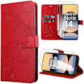 Miniatyrbillede 1 af 6: Coque + 2 Tempererede Glas til Xiaomi Redmi Note 14 5G (ikke til 4G) Butterfly Print Læder Effekt - Rød Röd