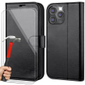 Miniatyrbillede 1 af 4: Cover til iPhone 15 Pro med 2 hærdede briller, fuld stødsikker lædereffekt sort
