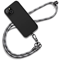 Miniatyrbild 1 av 4: Halsbandsfodral för iPhone 15 Plus, Anti-Scratch Svart Mjuk Silikon med Grå Halsband