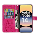 Miniatyrbild 3 av 6: Coque för Xiaomi Redmi Note 14 5G (inte för 4G) Stötskydd Syntetisk Läder Blommönster Fjäril - Fuchsia Fuchsia