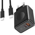 Miniatyrbild 1 av 4: Snabbladdare 30W - E.F.CONNECTION - 2 USB-C-portar - Kompatibel med Xiaomi Mi 10 - 1M kabel - Svart Svart