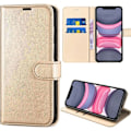 Miniatyrbillede 1 af 6: Etui til iPhone 11 - Beskyttelse i syntetisk læder med flip, stødabsorberende og ridsefrit i guld gyllene