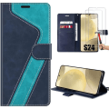 Miniatyrbillede 1 af 4: Coque Flip Case - Samsung - Galaxy S24 - Syntetisk Læder Blå - Stødsikker - 2 Hærdede Glas Blå