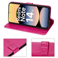 Miniatyrbild 2 av 6: Coque för Xiaomi Redmi Note 14 5G (inte för 4G) Stötskydd Syntetisk Läder Blommönster Fjäril - Fuchsia Fuchsia
