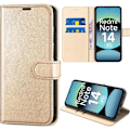 Miniatyrbillede 1 af 6: Cover til Xiaomi Redmi Note 14 4G (ikke til 5G) Flip Case i blødt syntetisk læder, stødabsorberende og ridsefast - Guld gyllene